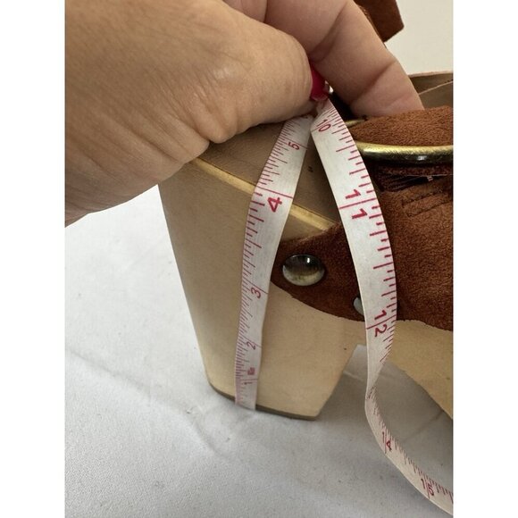 Retro Boho Chunky Platform Suede Leather 9.5 Sandals Pink Brown Wooden Heel - Picture 16 of 16